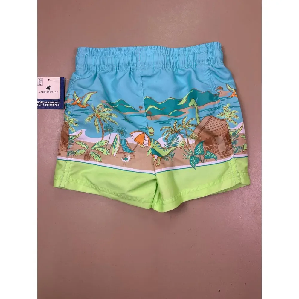 Caribbean Joe Boys Swim Trunks Size 4 XS Dinosaur Tropical Beach Print NWT